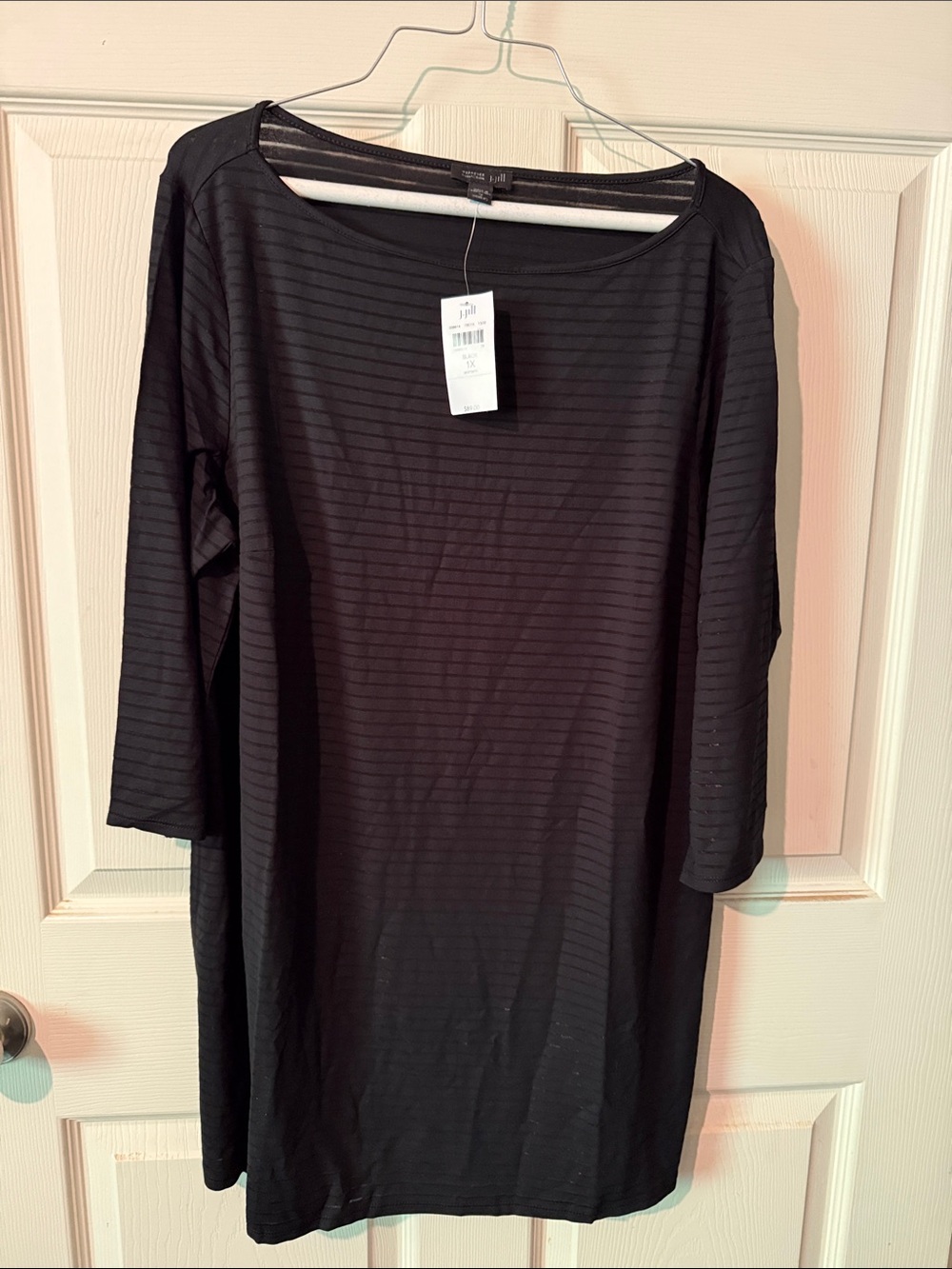 J Jill Wearever Collection Black Striped Boatneck Tunic Top